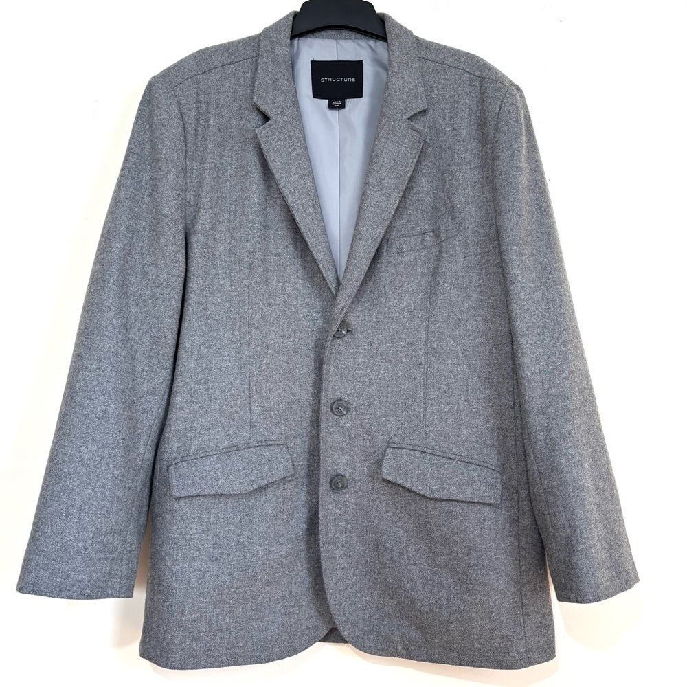 Structure Gray Wool Blend Three Breasted light weight Causal Sport Jacket Blazer